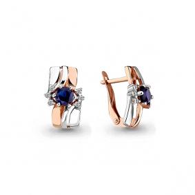 Золотые серьги AQUAMARINE 45887Б с фианитом и гидротермальным сапфиром 45887Б фото