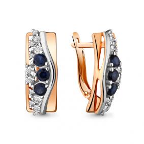 Золотые серьги AQUAMARINE 45892Б с фианитом и гидротермальным сапфиром 45892Б фото