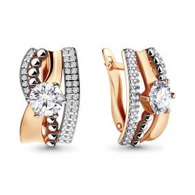 Золотые серьги AQUAMARINE 45900А с фианитом и Swarovski 45900А фото