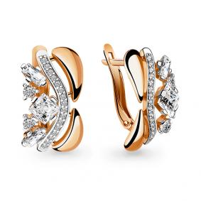 Золотые серьги AQUAMARINE 45915А с фианитом 45915А фото