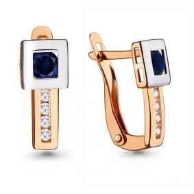 Золотые серьги AQUAMARINE 46106Н с фианитом и гидротермальным сапфиром 46106Н фото