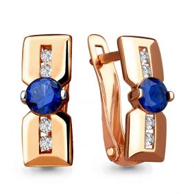 Золотые серьги AQUAMARINE 46108Н с фианитом и гидротермальным сапфиром 46108Н фото