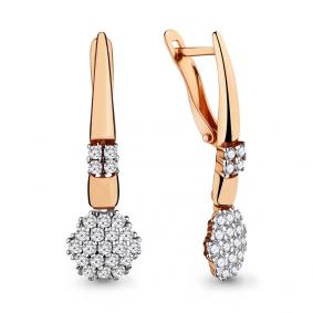 Золотые серьги AQUAMARINE 46140А с фианитом 46140А фото