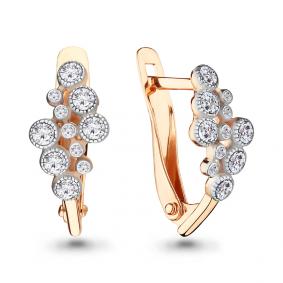 Золотые серьги AQUAMARINE 46155А с фианитом 46155А фото