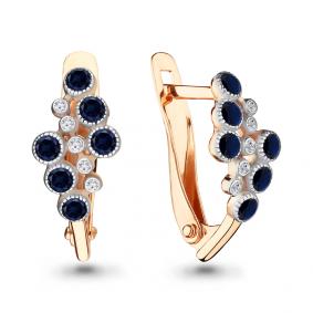 Золотые серьги AQUAMARINE 46155Б с фианитом и гидротермальным сапфиром 46155Б фото