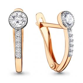 Золотые серьги AQUAMARINE 46156А с фианитом 46156А фото