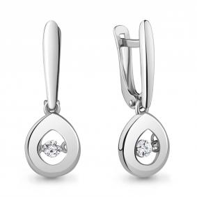Серьги из белого золота AQUAMARINE с танцующим фианитом 46186б 46186б фото