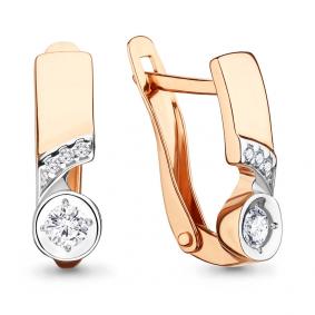 Золотые серьги AQUAMARINE 46192А с фианитом 46192А фото