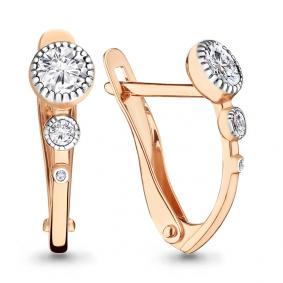 Золотые серьги AQUAMARINE 46255А с фианитом 46255А фото