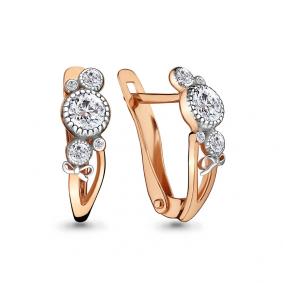 Золотые серьги AQUAMARINE 46257А с фианитом 46257А фото