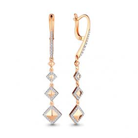 Золотые серьги AQUAMARINE 46274А с фианитом 46274А фото