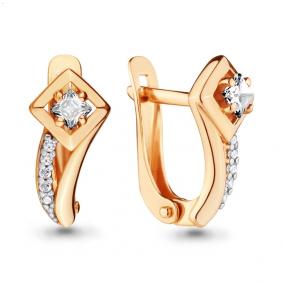 Золотые серьги AQUAMARINE 46345А с фианитом 46345А фото