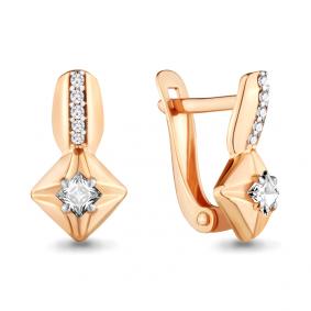 Золотые серьги AQUAMARINE 46406А с фианитом 46406А фото
