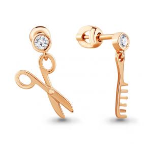 Золотые серьги AQUAMARINE 46429А с фианитом 46429А фото