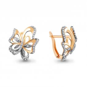 Золотые серьги AQUAMARINE 46507А с фианитом 46507А фото