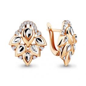 Золотые серьги AQUAMARINE 46548А с фианитом 46548А фото