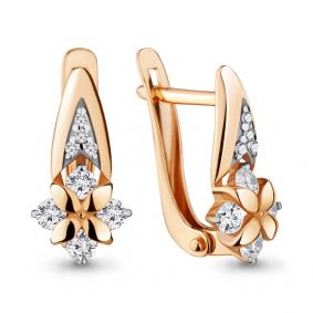 Золотые серьги AQUAMARINE 46632А с фианитом 46632А фото