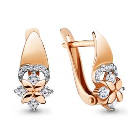Золотые серьги AQUAMARINE 46639А с фианитом 46639А фото