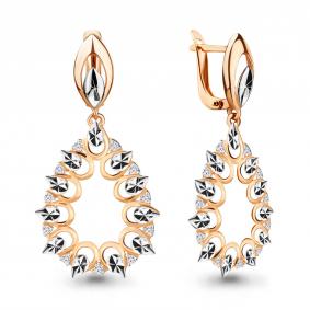 Золотые серьги AQUAMARINE 46680А с фианитом 46680А фото