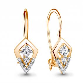 Золотые серьги AQUAMARINE 46687А с фианитом 46687А фото