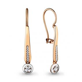 Золотые серьги AQUAMARINE 46696А с фианитом 46696А фото