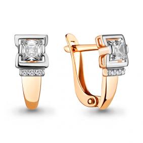 Золотые серьги AQUAMARINE 46768А с фианитом 46768А фото