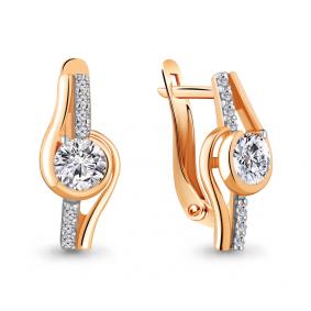 Золотые серьги AQUAMARINE 46800А с фианитом 46800А фото