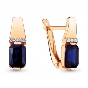 Золотые серьги AQUAMARINE 46840АБ с фианитом и гидротермальным сапфиром 46840АБ фото