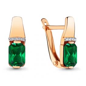 Золотые серьги AQUAMARINE 46840АГ с фианитом и гидротермальным изумрудом 46840АГ фото