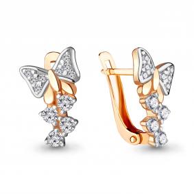 Золотые серьги AQUAMARINE 46882А с фианитом 46882А фото