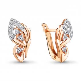 Золотые серьги AQUAMARINE 46886А с фианитом 46886А фото