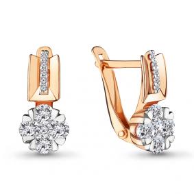 Золотые серьги AQUAMARINE 46942А с фианитом 46942А фото