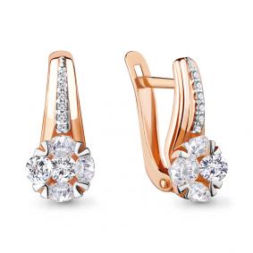 Золотые серьги AQUAMARINE 46950А с фианитом 46950А фото