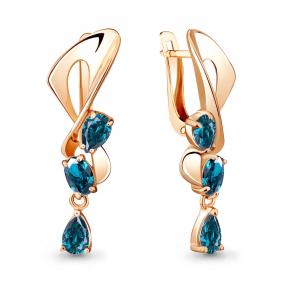 Золотые серьги AQUAMARINE 4731308 с Лондон топазом 4731308 фото