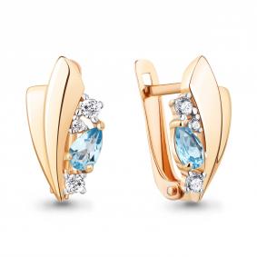 Золотые серьги AQUAMARINE 4793905А с топазом и фианитом 4793905А фото