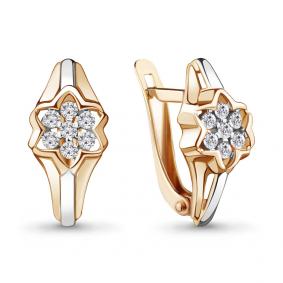 Золотые серьги AQUAMARINE 48076А с фианитом 48076А фото