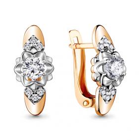 Золотые серьги AQUAMARINE 48200А с фианитом 48200А фото