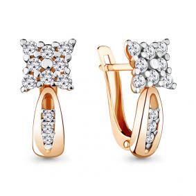 Золотые серьги AQUAMARINE 48240А с фианитом 48240А фото