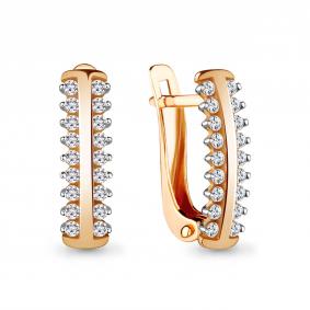 Золотые серьги AQUAMARINE 48353А с фианитом 48353А фото