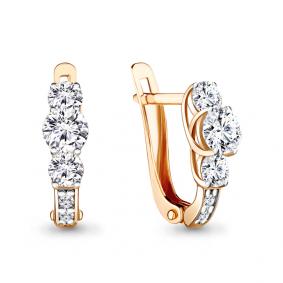 Золотые серьги AQUAMARINE 48402А с фианитом 48402А фото