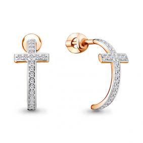 Золотые серьги- кресты AQUAMARINE с фианитом 48553А 48553А фото