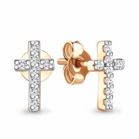 Золотые серьги Кресты AQUAMARINE с фианитом 48915А 48915А фото