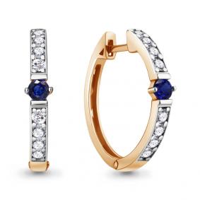 Золотые серьги AQUAMARINE 49245АБ с фианитом и гидротермальным сапфиром 49245АБ фото