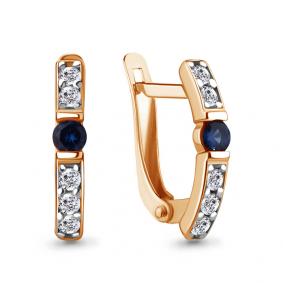 Золотые серьги AQUAMARINE 49246АБ с фианитом и гидротермальным сапфиром 49246АБ фото