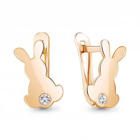 Золотые серьги AQUAMARINE 49409А с фианитом 49409А фото