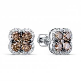 Серьги из белого золота RoseGrace 5-6245-106-2Б-Кбр с бриллиантом и коньячным бриллиантом 5-6245-106-2Б-Кбр фото