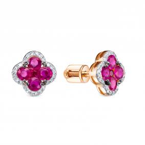 Золотые серьги RoseGrace 5-6245-106-2К-Руб с бриллиантом и рубином 5-6245-106-2К-Руб фото