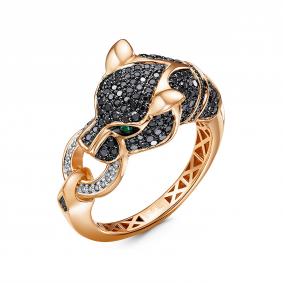 Золотое кольцо RoseGrace 5-6569/1-106-1К-ИзЧбр с бриллиантом, изумрудом и чёрным бриллиантом 5-6569/1-106-1К-ИзЧбр фото
