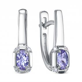 Серьги из белого золота RoseGrace 5-6653-103-2Б-ТнБр с бриллиантом и танзанитом 5-6653-103-2Б-ТнБр фото
