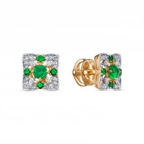 Золотые серьги RoseGrace 5-7045-103-2К-Из с бриллиантом и изумрудом 5-7045-103-2К-Из фото